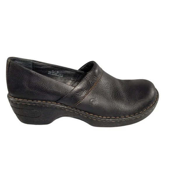 Born size 10 black leather work clogs nursing walking - Picture 1 of 9